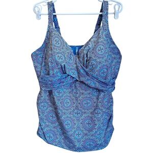 Lands End Womens Twist Front Tankini Top ONLY Sz 22‎ DDD Swim UPF 50 EUC